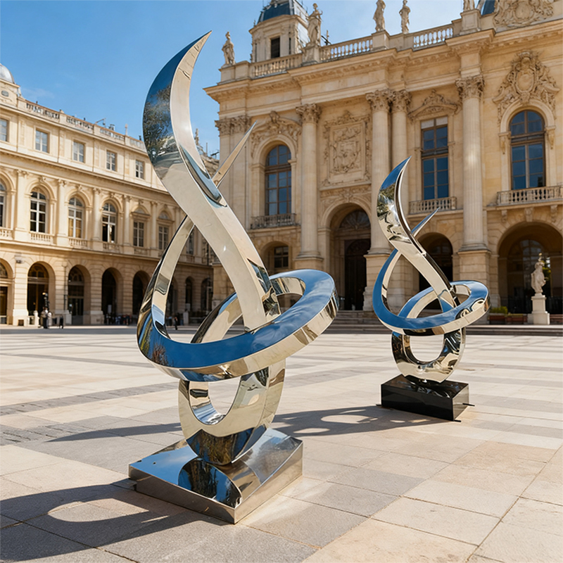 تمثال معدني مبسط باللونين الأزرق والفضي