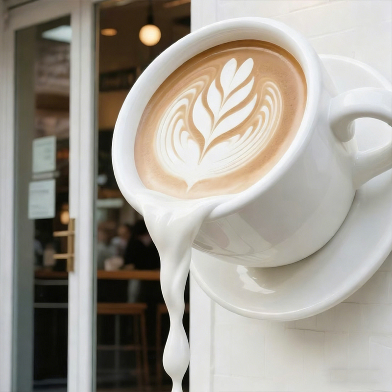 تمثال زخرفي لفنجان قهوة عائم من الألياف الزجاجية